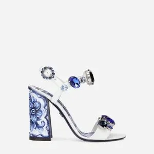サンダル Dolce & Gabbana Patent leather sandal with jewel embroidery in Multicolor